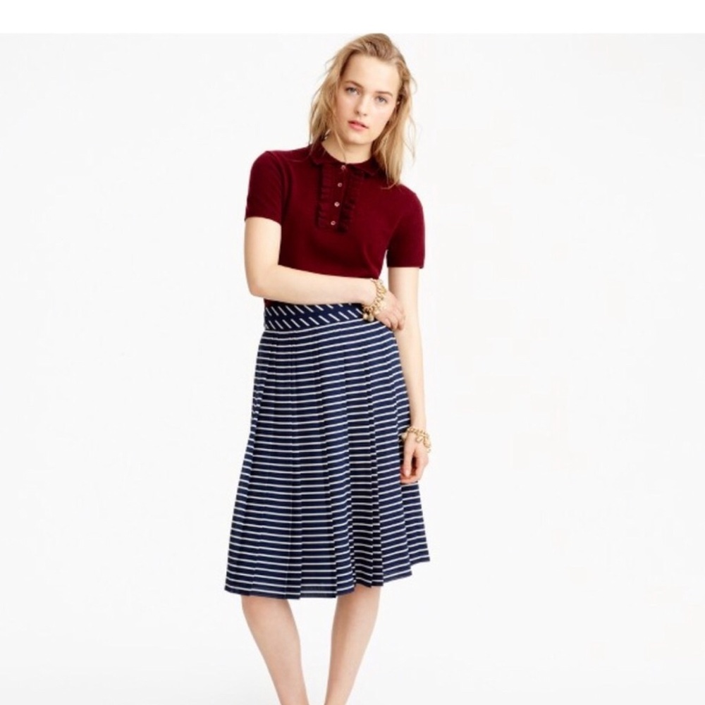 JCrew Double-Pleated Midi Skirt in Stripe
